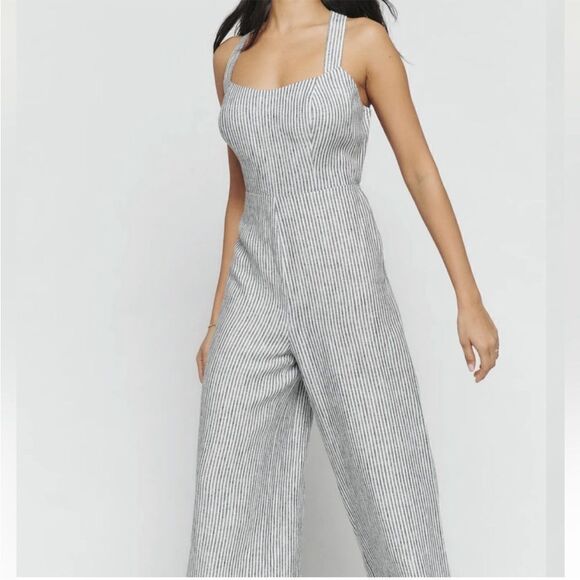 Reformation women’s size 4 Autumn Linen stripe Jumpsuit - Picture 4 of 4